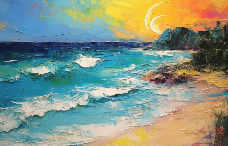 海平面沙滩落日颜料绘画,插画/手绘图,插画/手绘图库,插画/手绘图下载,插画/手绘